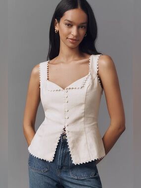 Reformation Viola Linen Top Cream Lace-Trim Square Neck Camisole
